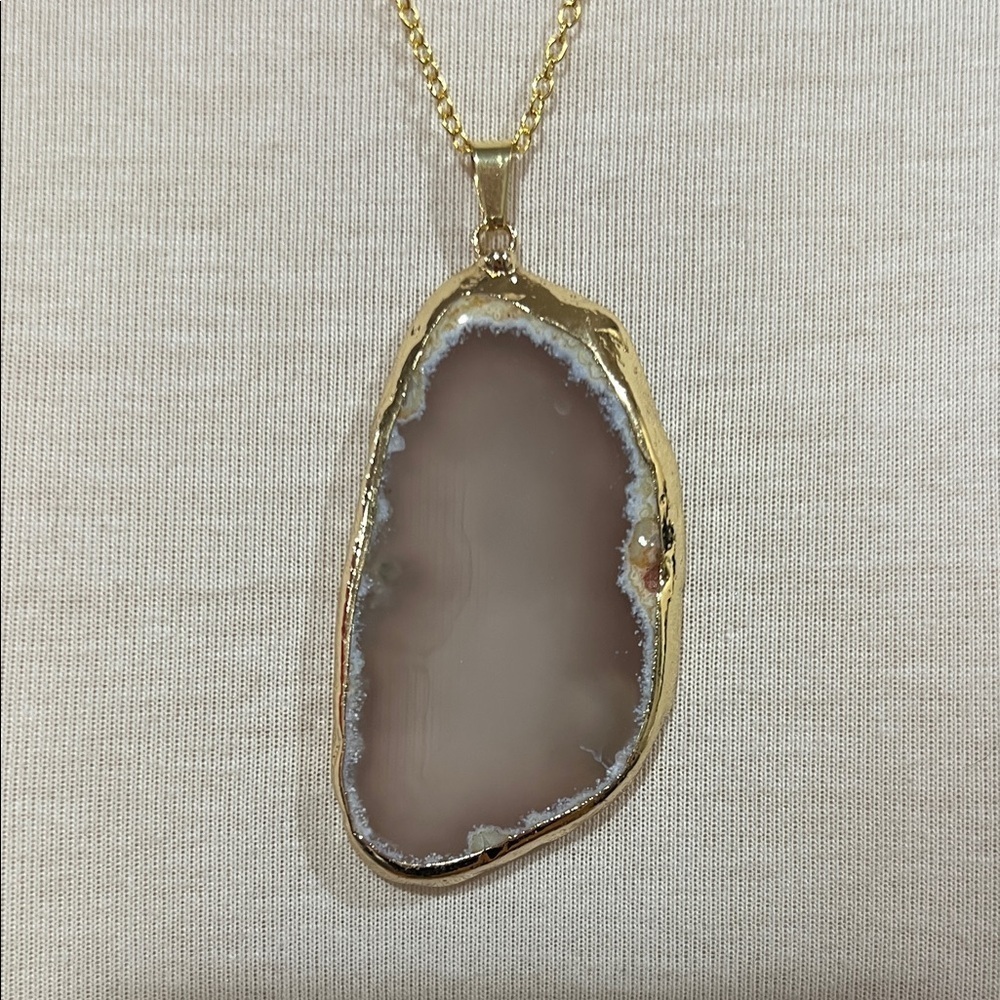 18k Gold Edged Brown Agate Pendant Necklace
